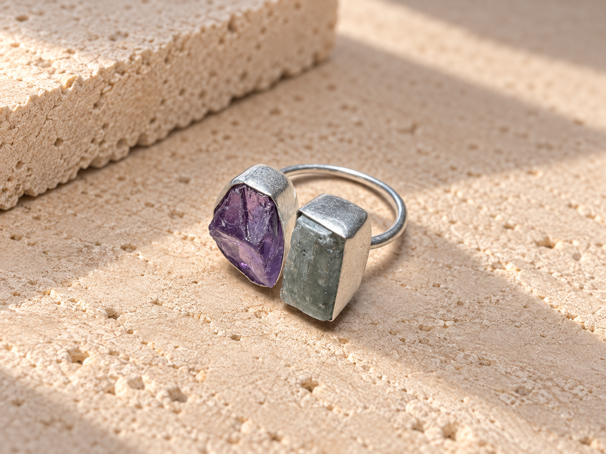 Anello Ametista e Kyanite Verde