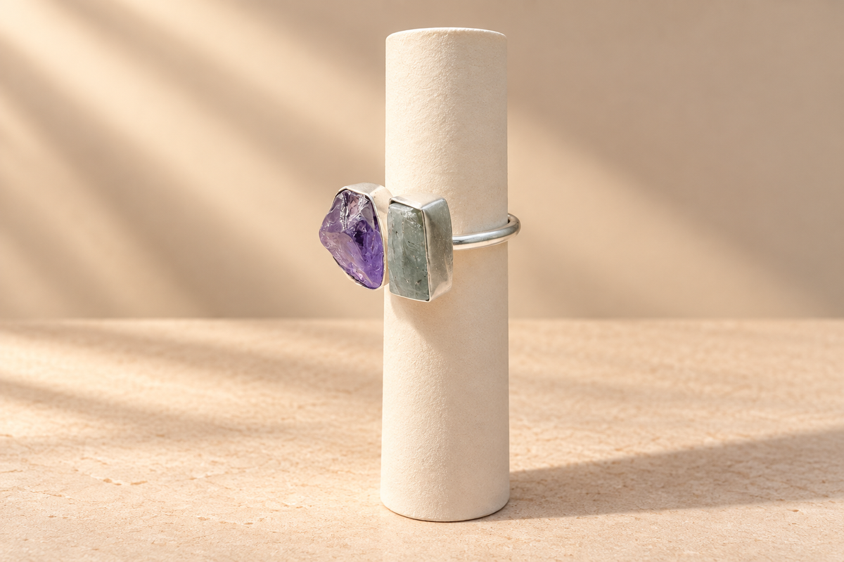 Anello Ametista e Kyanite Verde