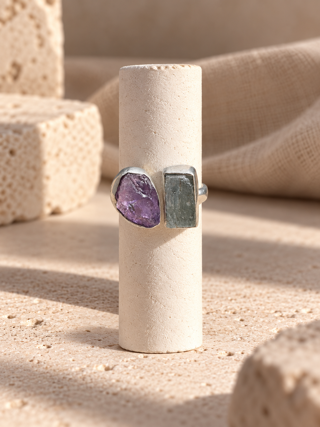 Anello Ametista e Kyanite Verde