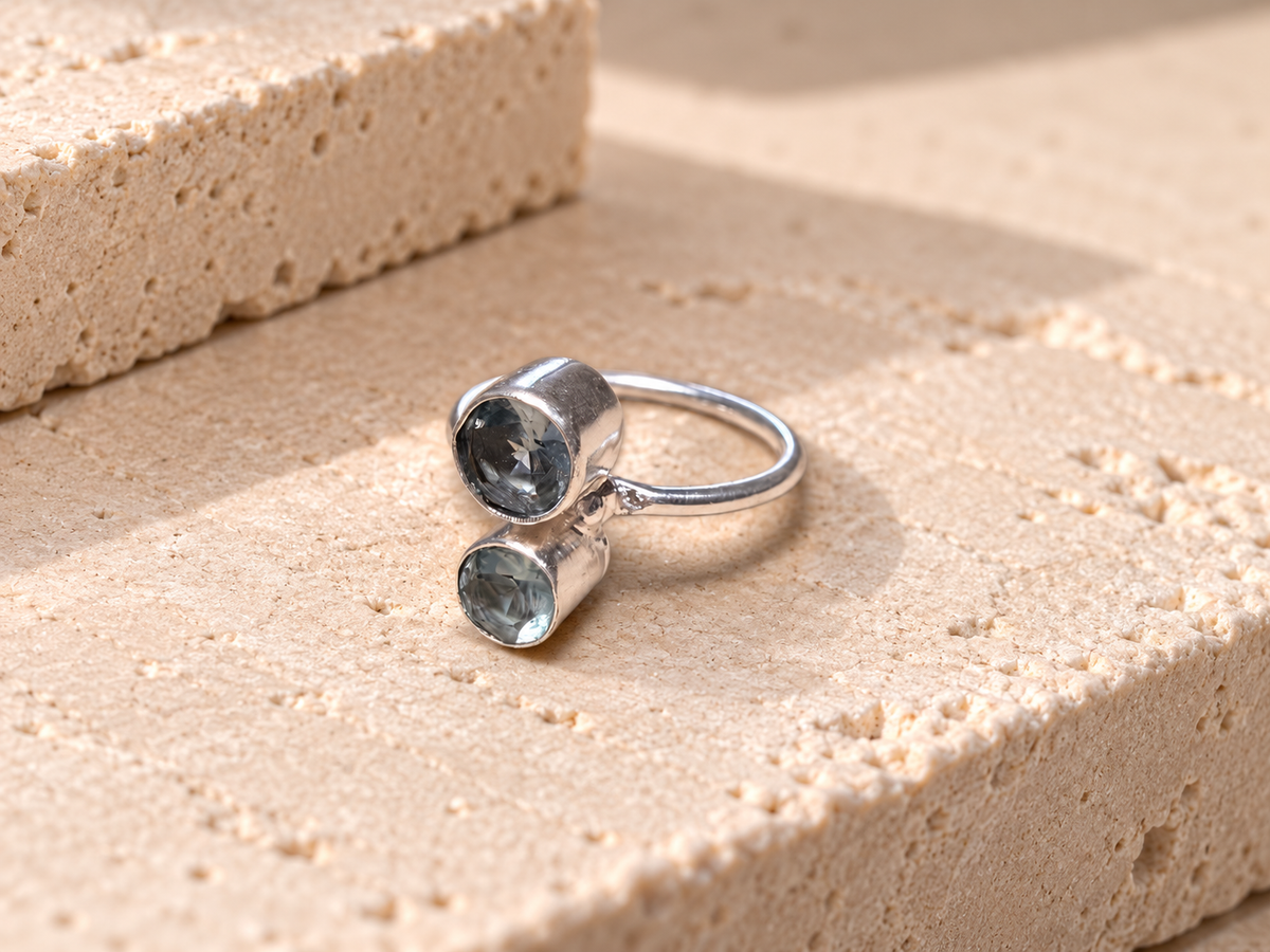 Anello Doppio Topazio Blu