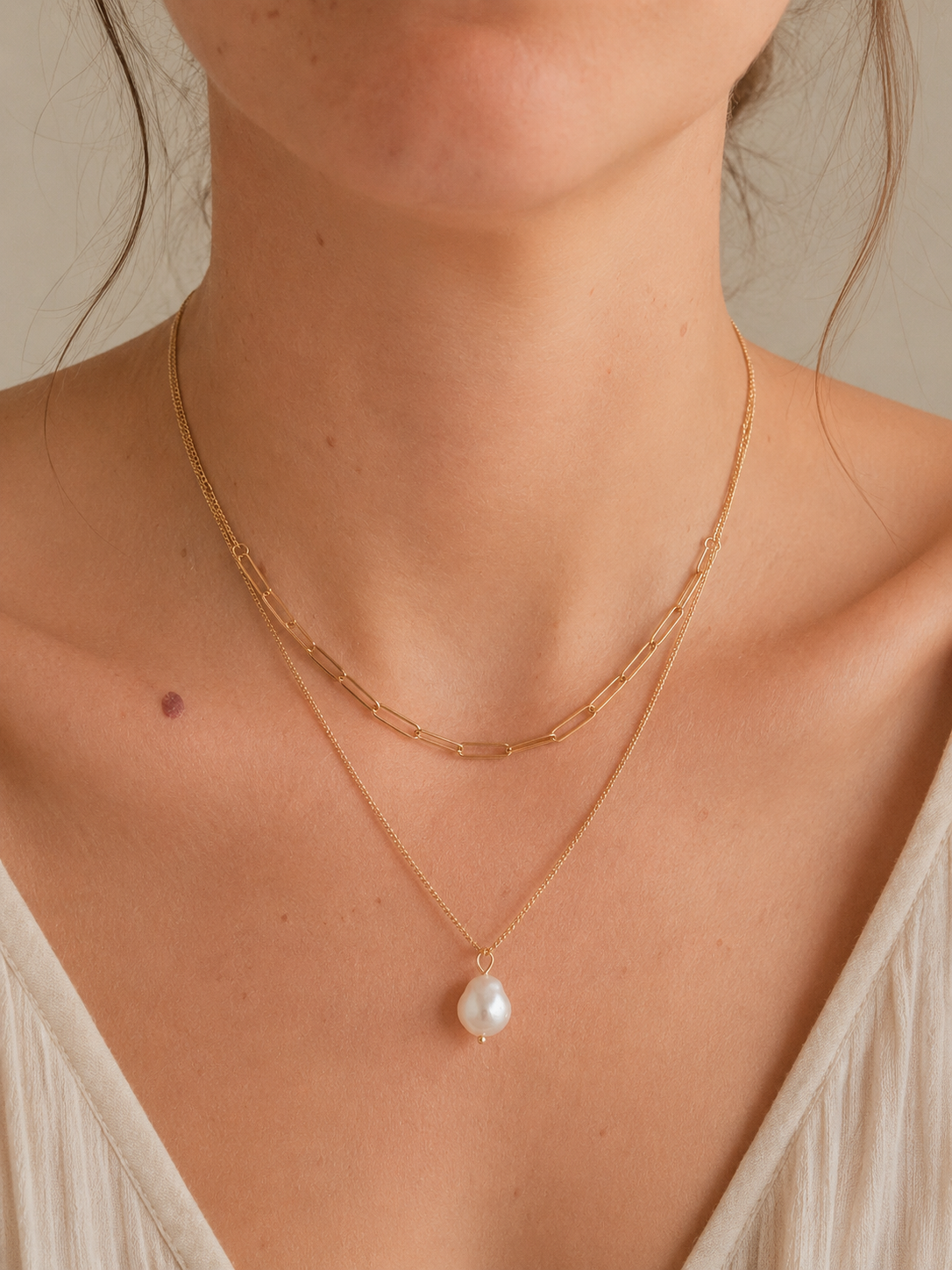 Collana Doppia con Perla Barocca