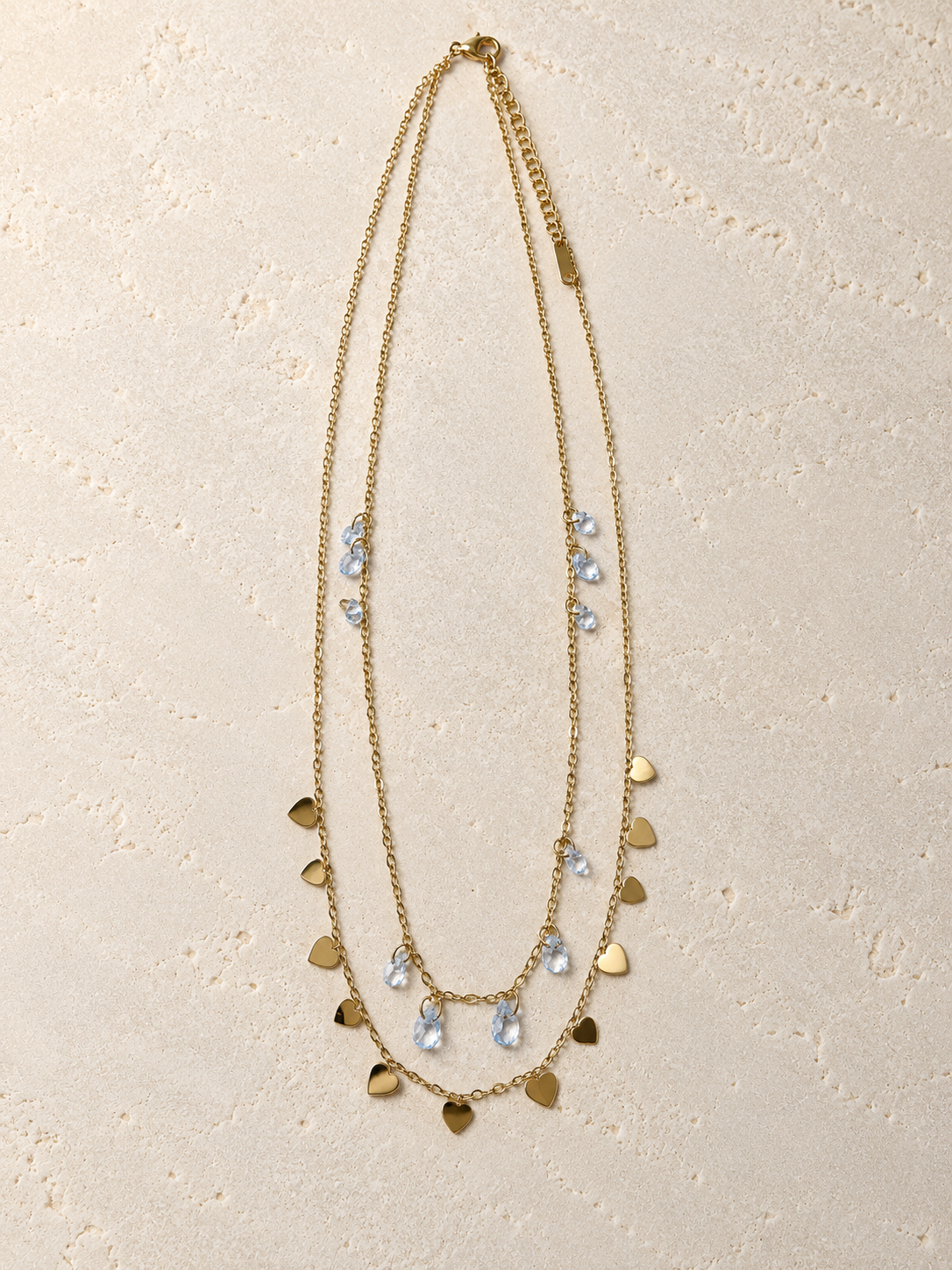 Collana Doppio Filo Cuori e Cristalli