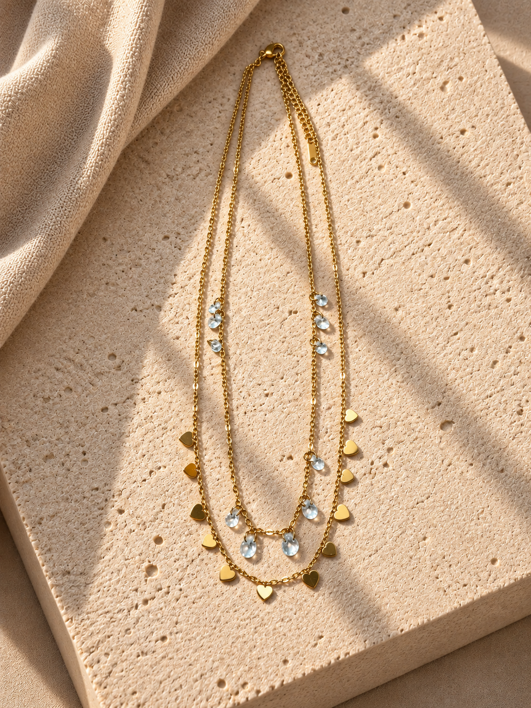 Collana Doppio Filo Cuori e Cristalli