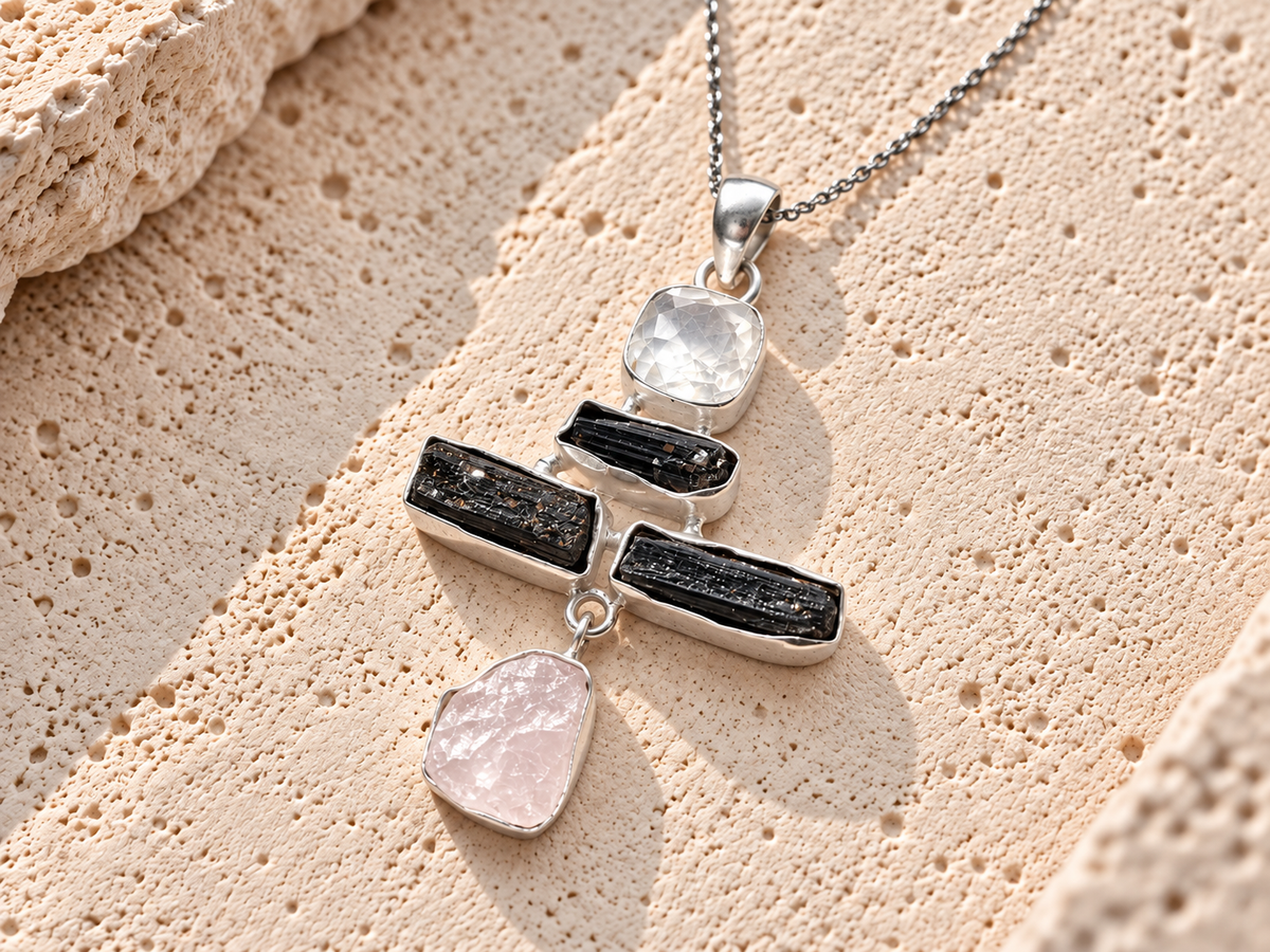Collana Tormalina Nera e Kunzite