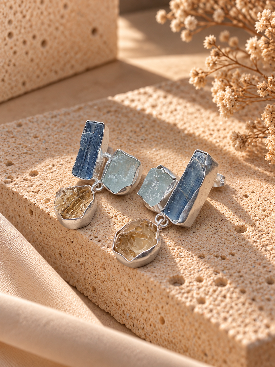 Orecchini Acquamarina, Kyanite e Citrino